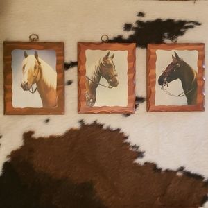 Set of 3 Vintage Rustic Wooden Horse Pictures